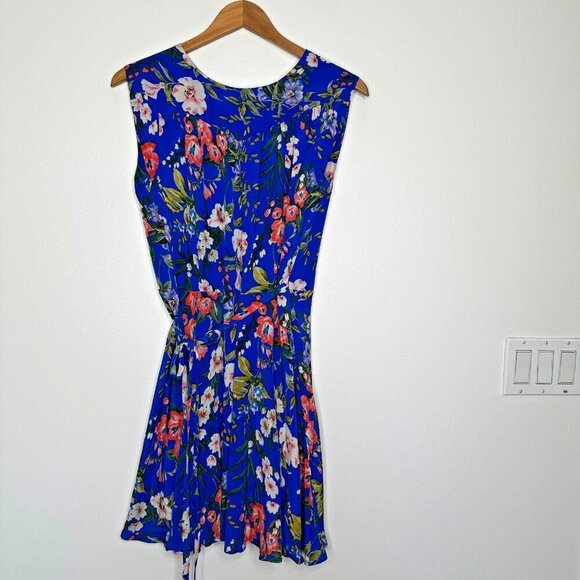 Yumi Kim Amalfi Coast Soho Mixer Silk Mini Wrap Dress Size XS Blue Floral Boho - Picture 4 of 10